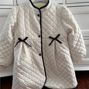 Quilted Cream Kids Coat with Black Trim Like New!!!